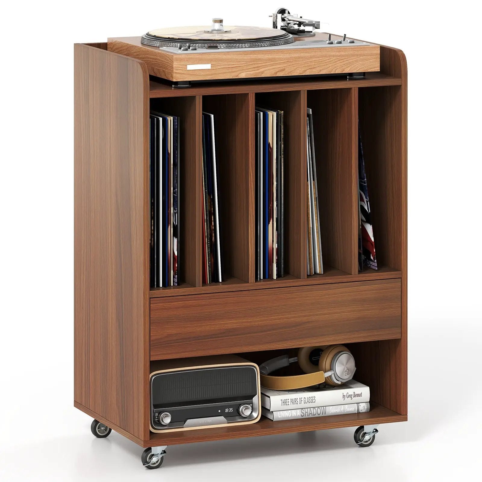 Record Player Stand Turntable Stand with Drawer and Record Holder by DirectDeals