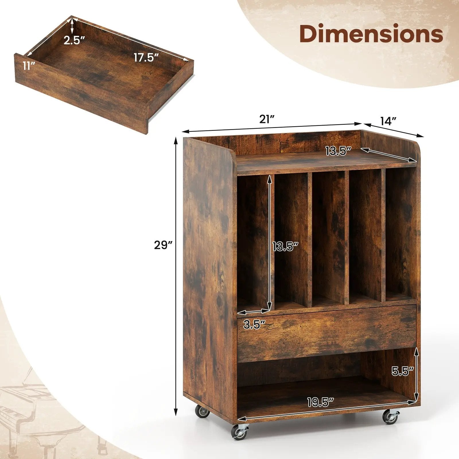 Record Player Stand Turntable Stand with Drawer and Record Holder by DirectDeals