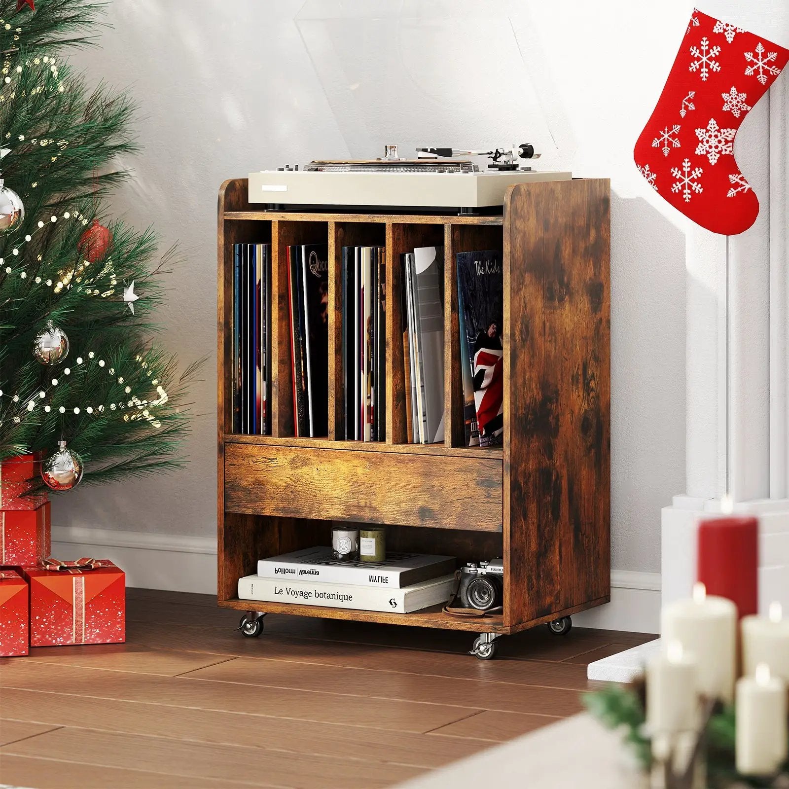 Record Player Stand Turntable Stand with Drawer and Record Holder by DirectDeals