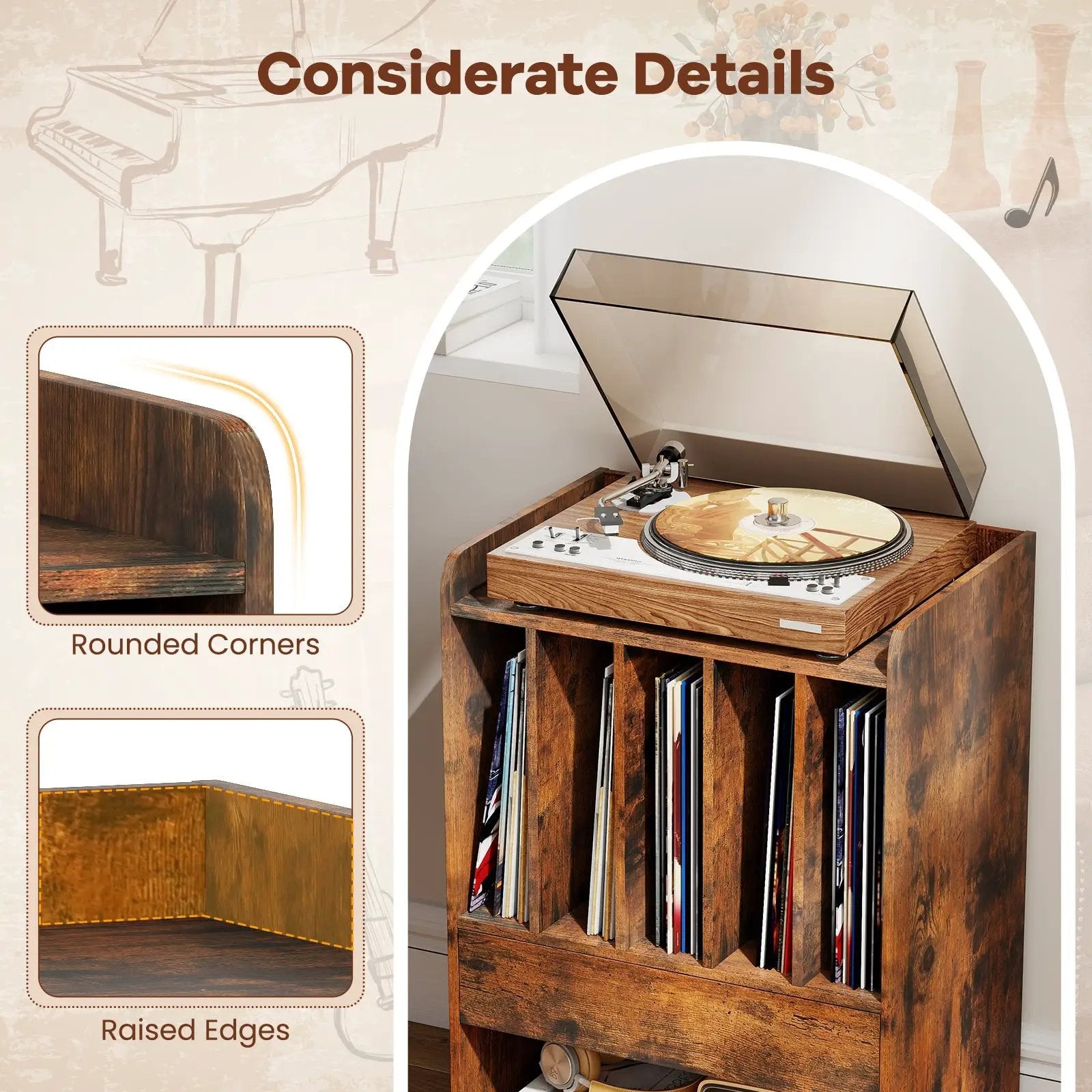 Record Player Stand Turntable Stand with Drawer and Record Holder by DirectDeals