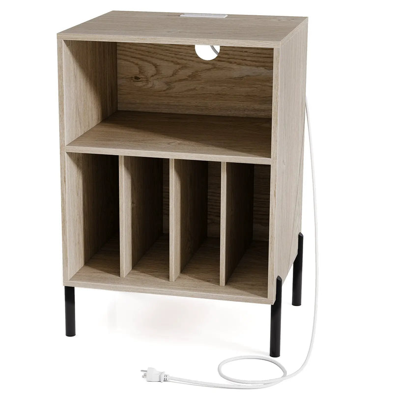 Record Player Stand with Record Storage Shelf and Charging Station by DirectDeals