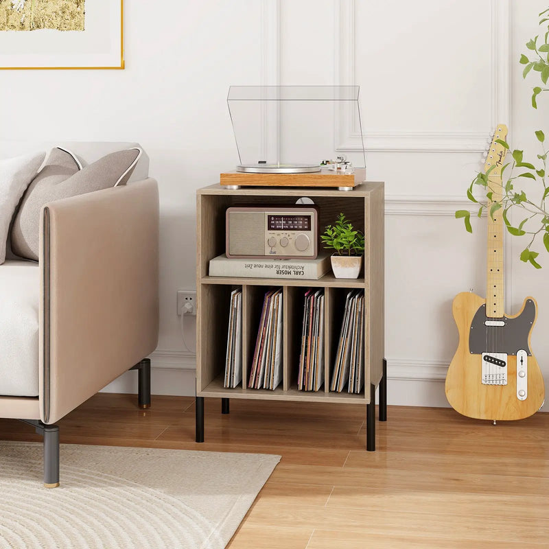 Record Player Stand with Record Storage Shelf and Charging Station by DirectDeals