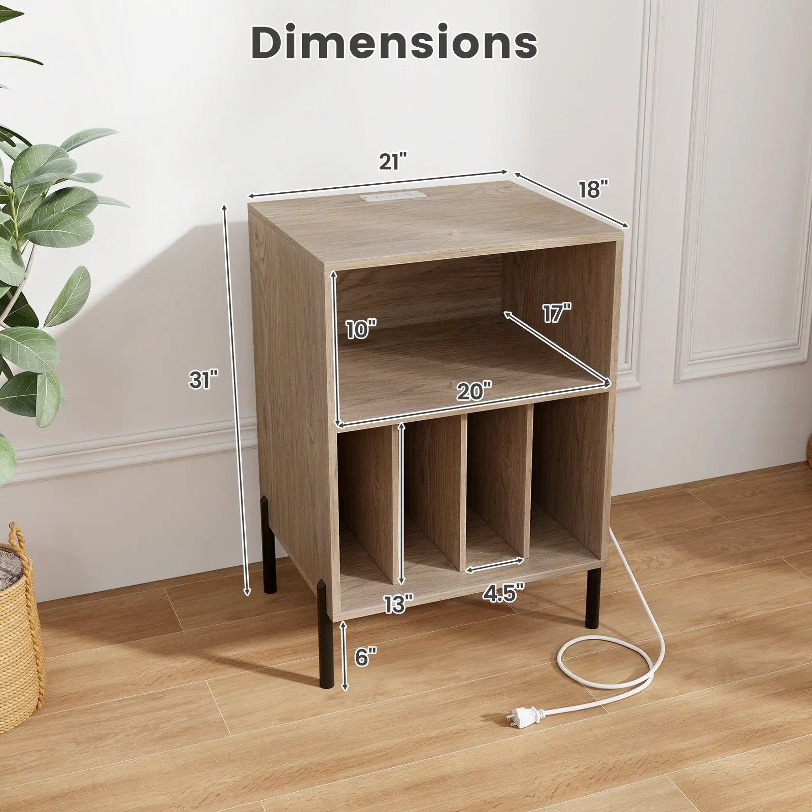 Record Player Stand with Record Storage Shelf and Charging Station by DirectDeals