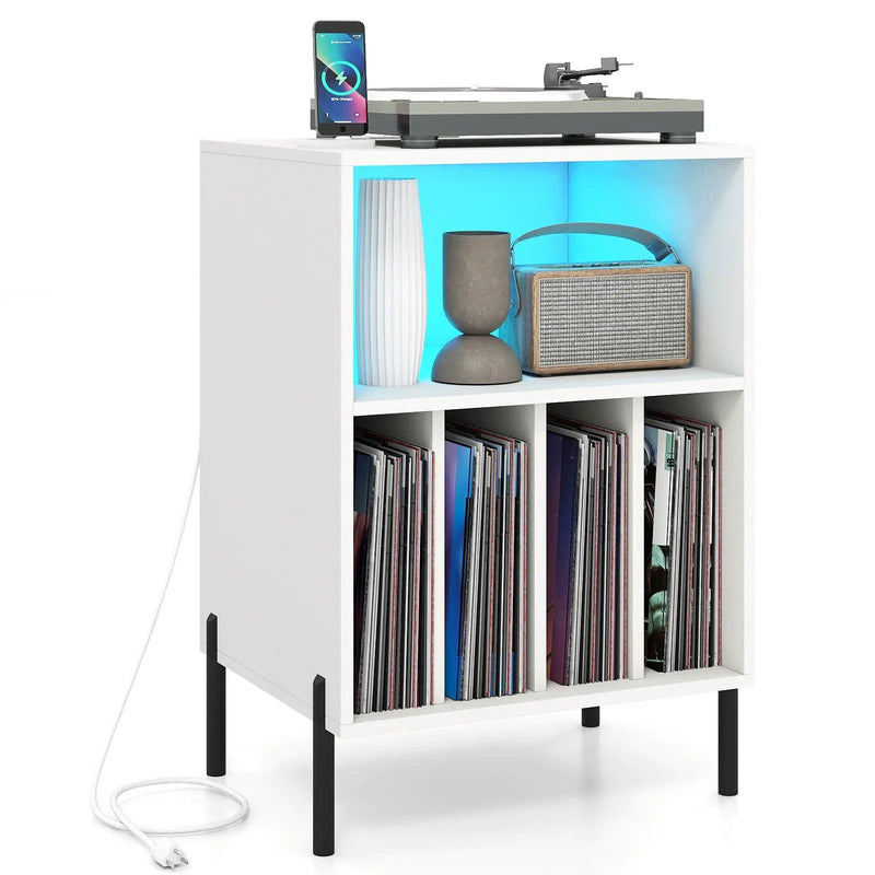 Record Player Stand with LED Light and Charging Station by DirectDeals