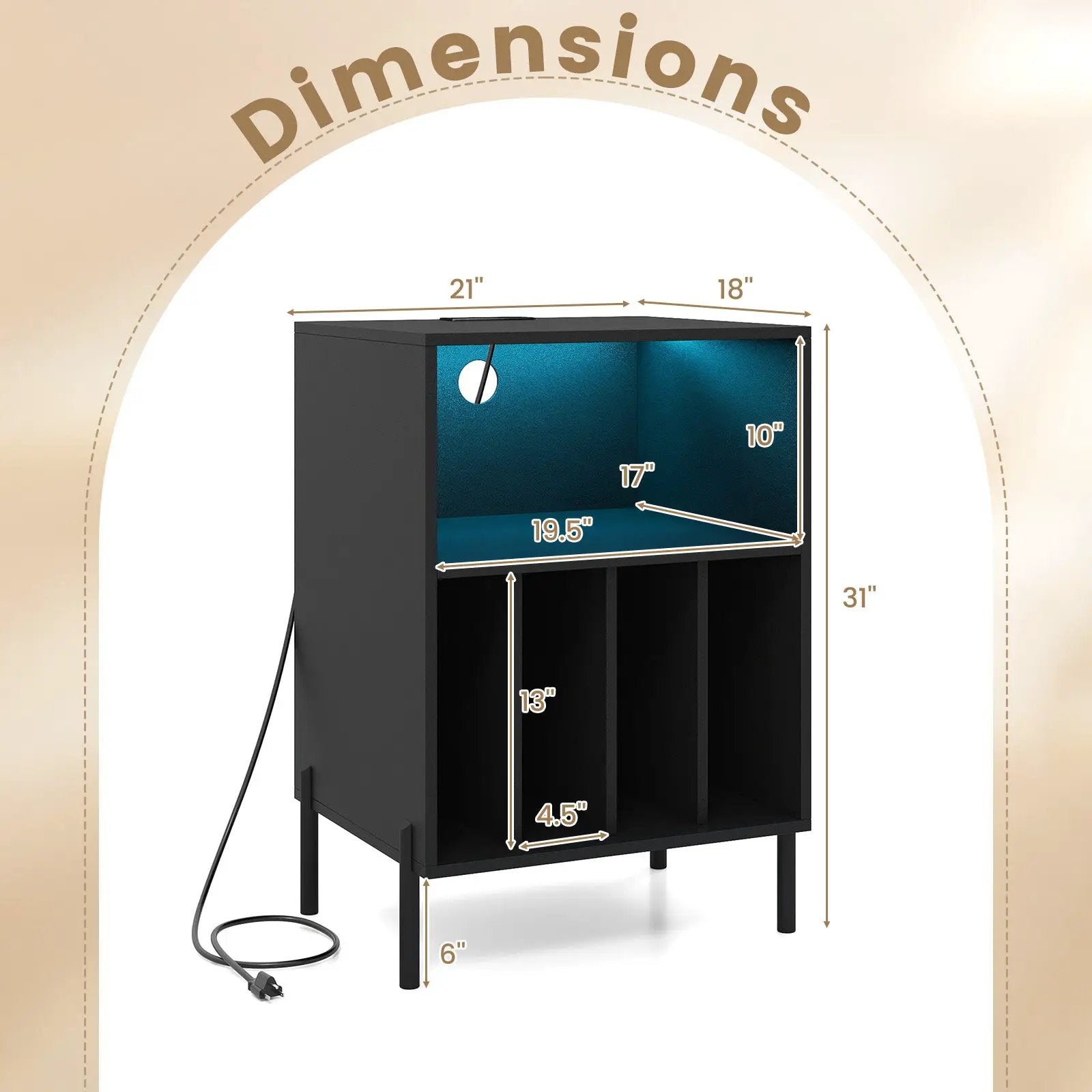 Record Player Stand with LED Light and Charging Station by DirectDeals