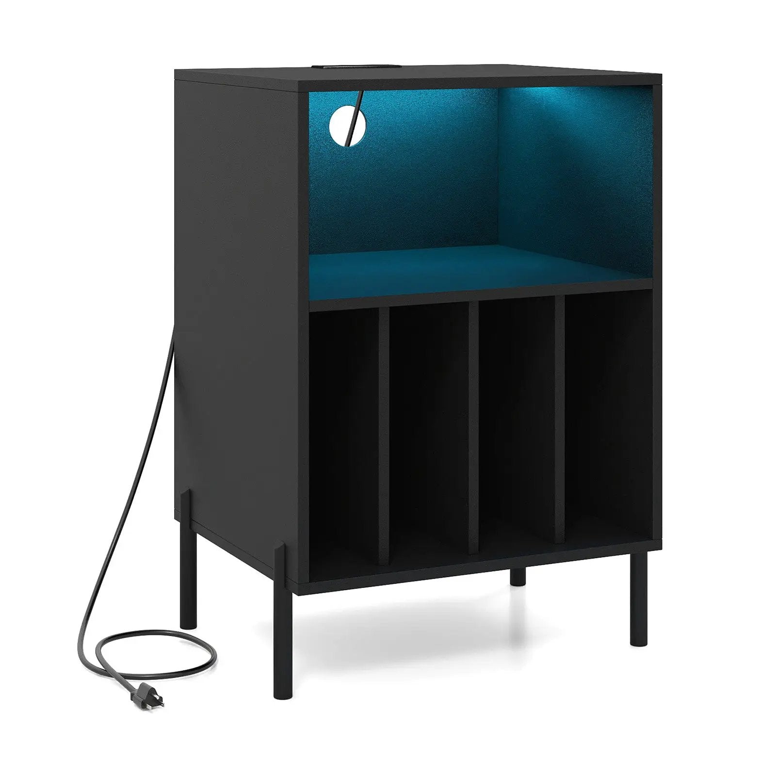 Record Player Stand with LED Light and Charging Station by DirectDeals