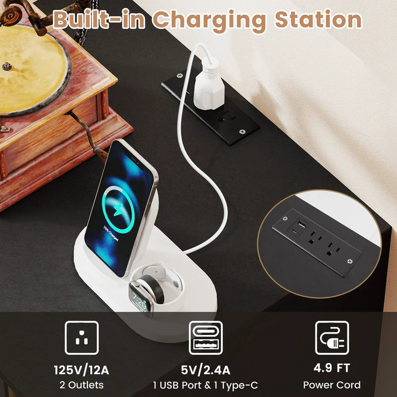 Record Player Stand with LED Light and Charging Station by DirectDeals