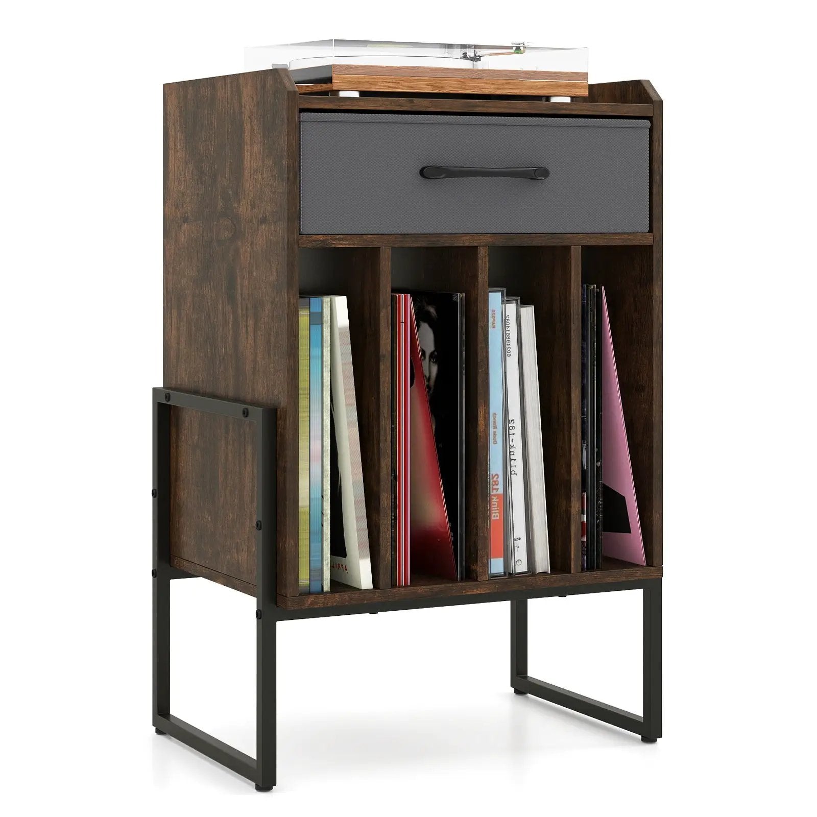 Record Player Stand with Drawer and Record Holder by DirectDeals
