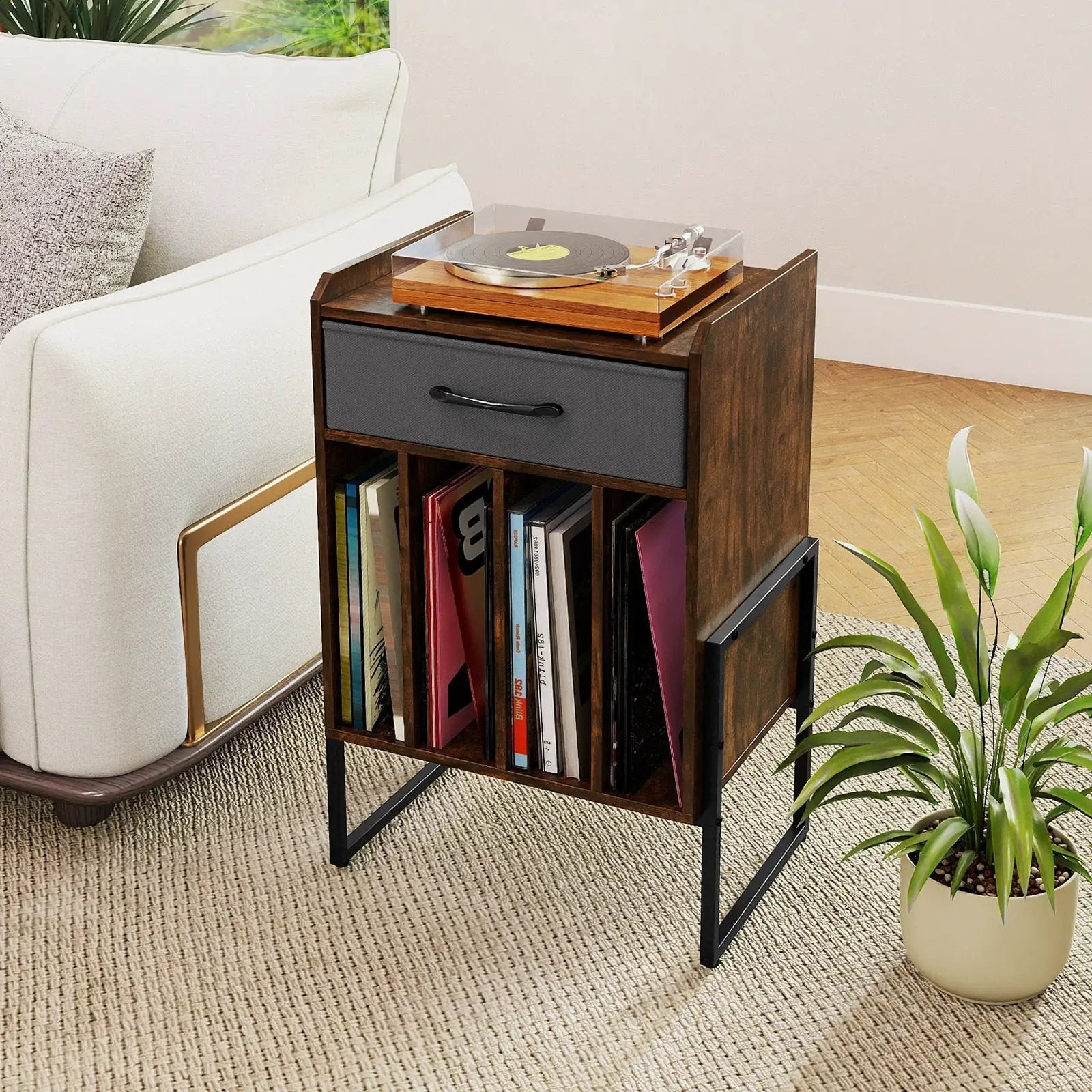 Record Player Stand with Drawer and Record Holder by DirectDeals