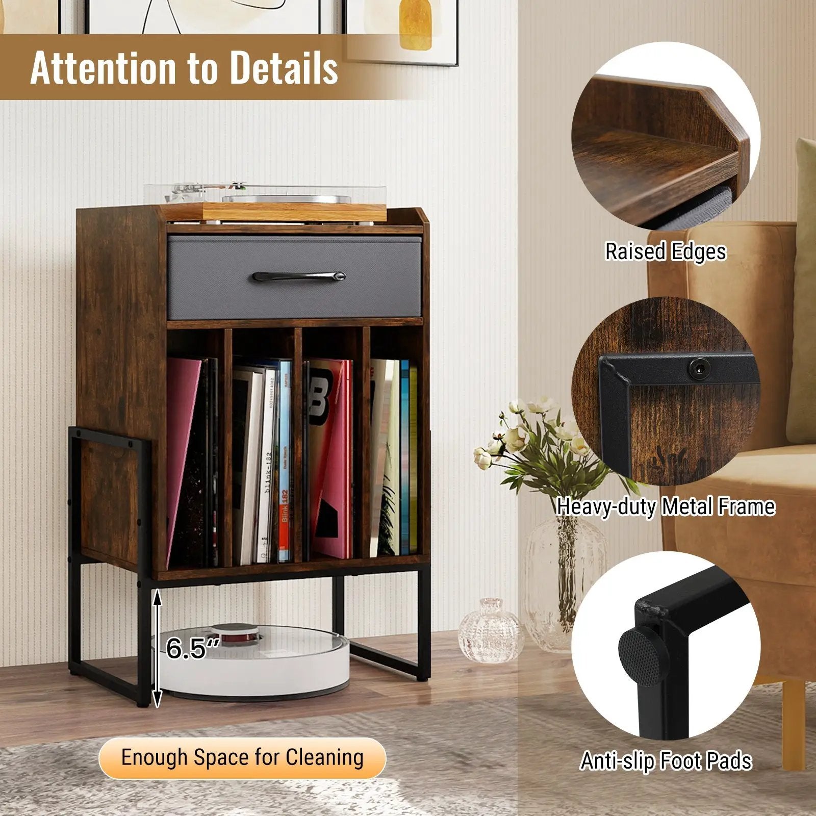 Record Player Stand with Drawer and Record Holder by DirectDeals