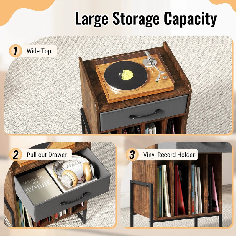Record Player Stand with Drawer and Record Holder by DirectDeals
