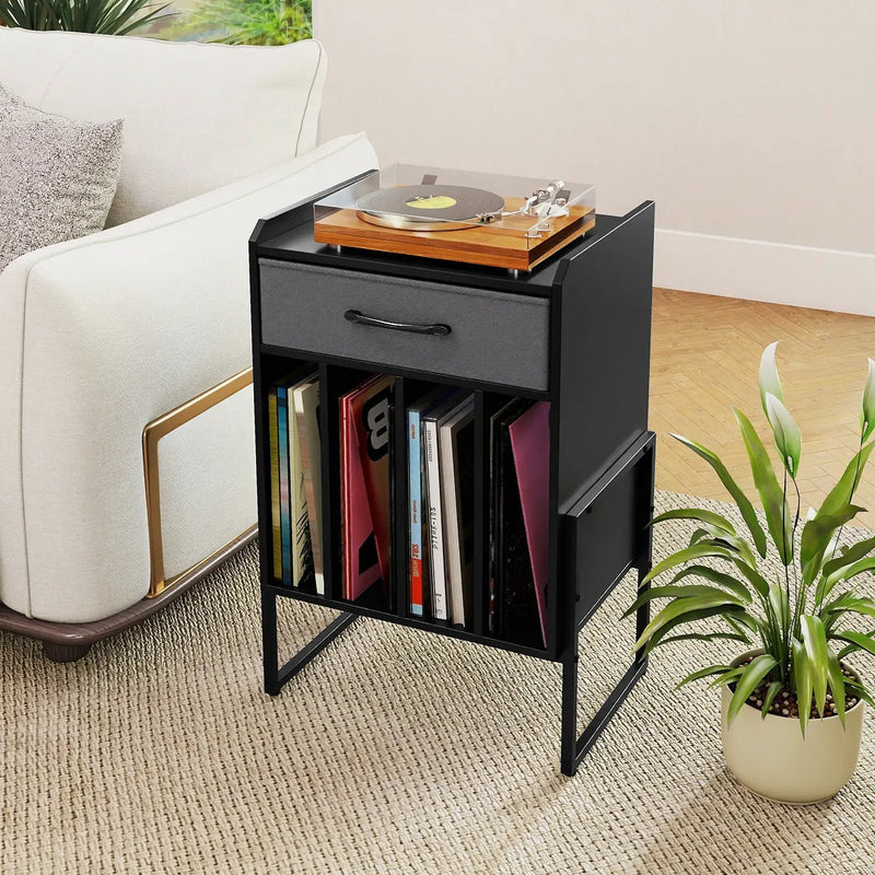 Record Player Stand with Drawer and Record Holder by DirectDeals