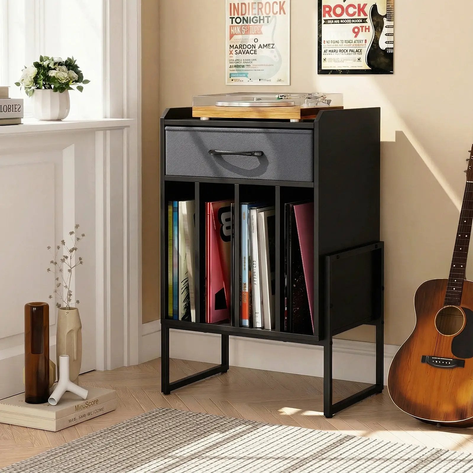 Record Player Stand with Drawer and Record Holder by DirectDeals