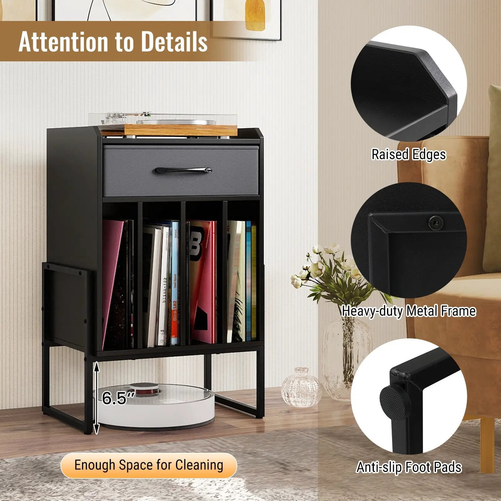 Record Player Stand with Drawer and Record Holder by DirectDeals