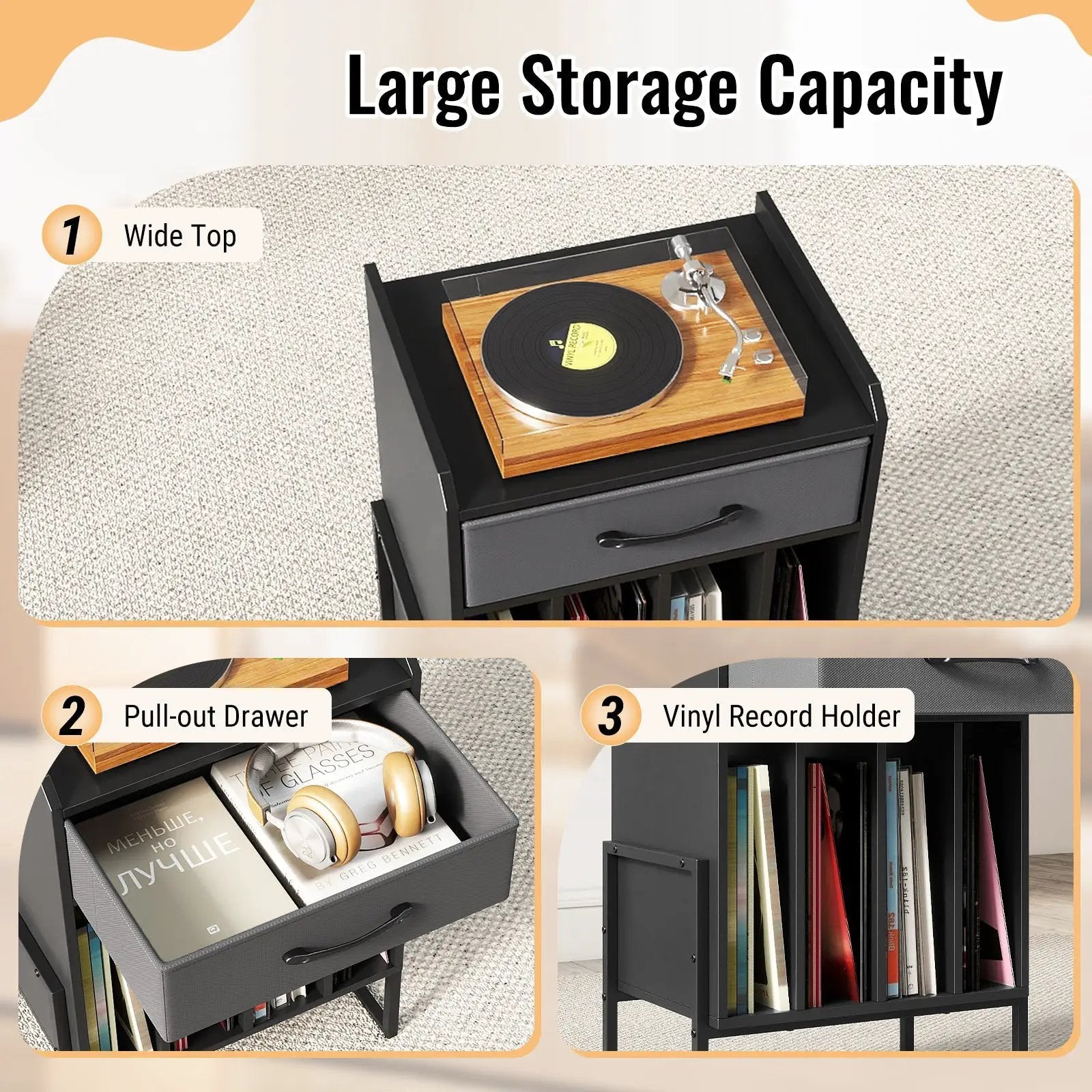 Record Player Stand with Drawer and Record Holder by DirectDeals