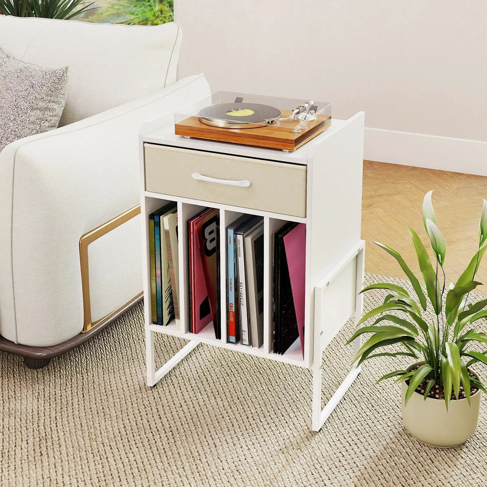 Record Player Stand with Drawer and Record Holder by DirectDeals