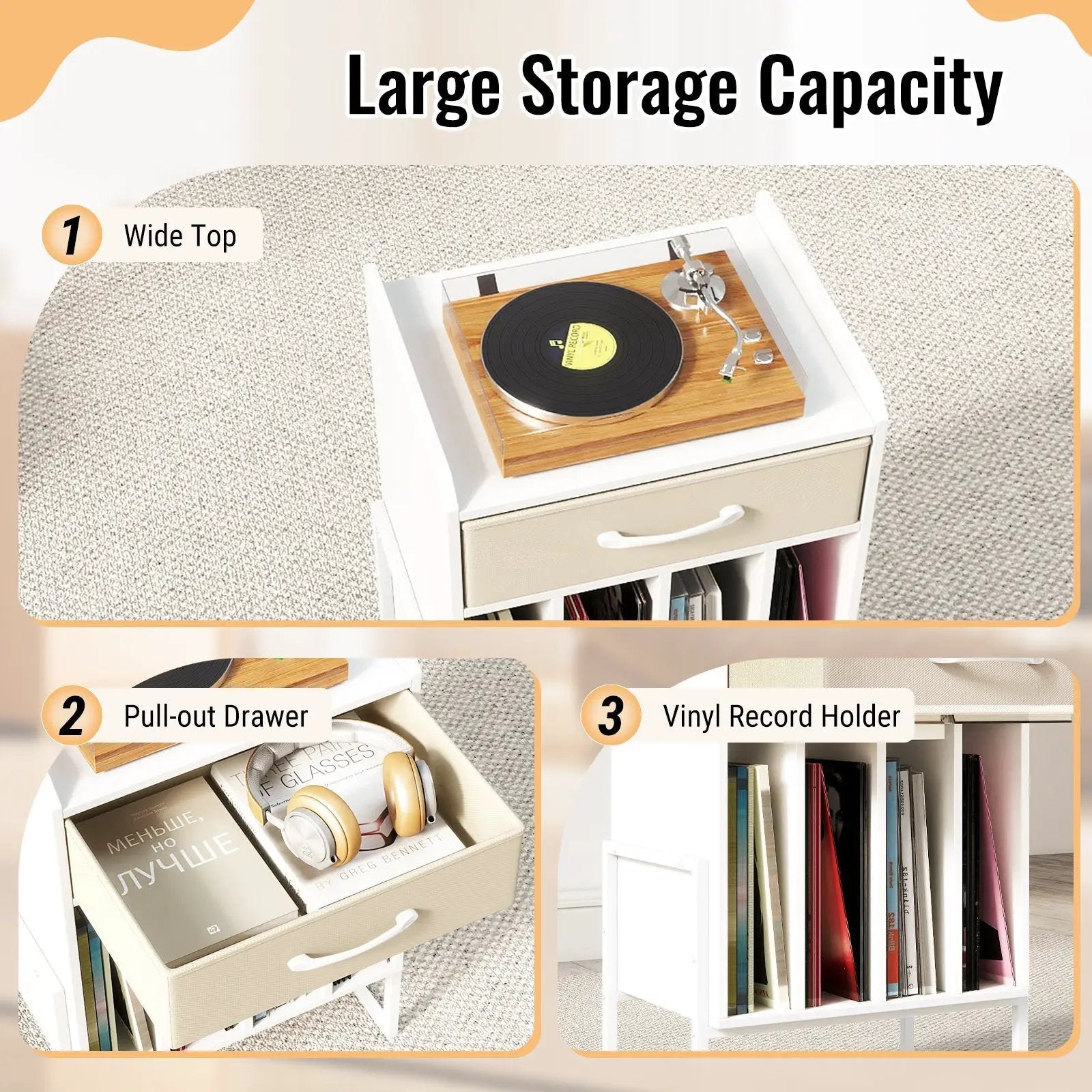 Record Player Stand with Drawer and Record Holder by DirectDeals