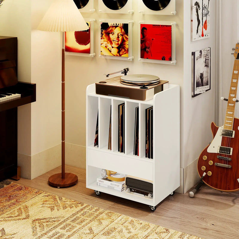 Record Player Stand Turntable Stand with Drawer and Record Holder by DirectDeals