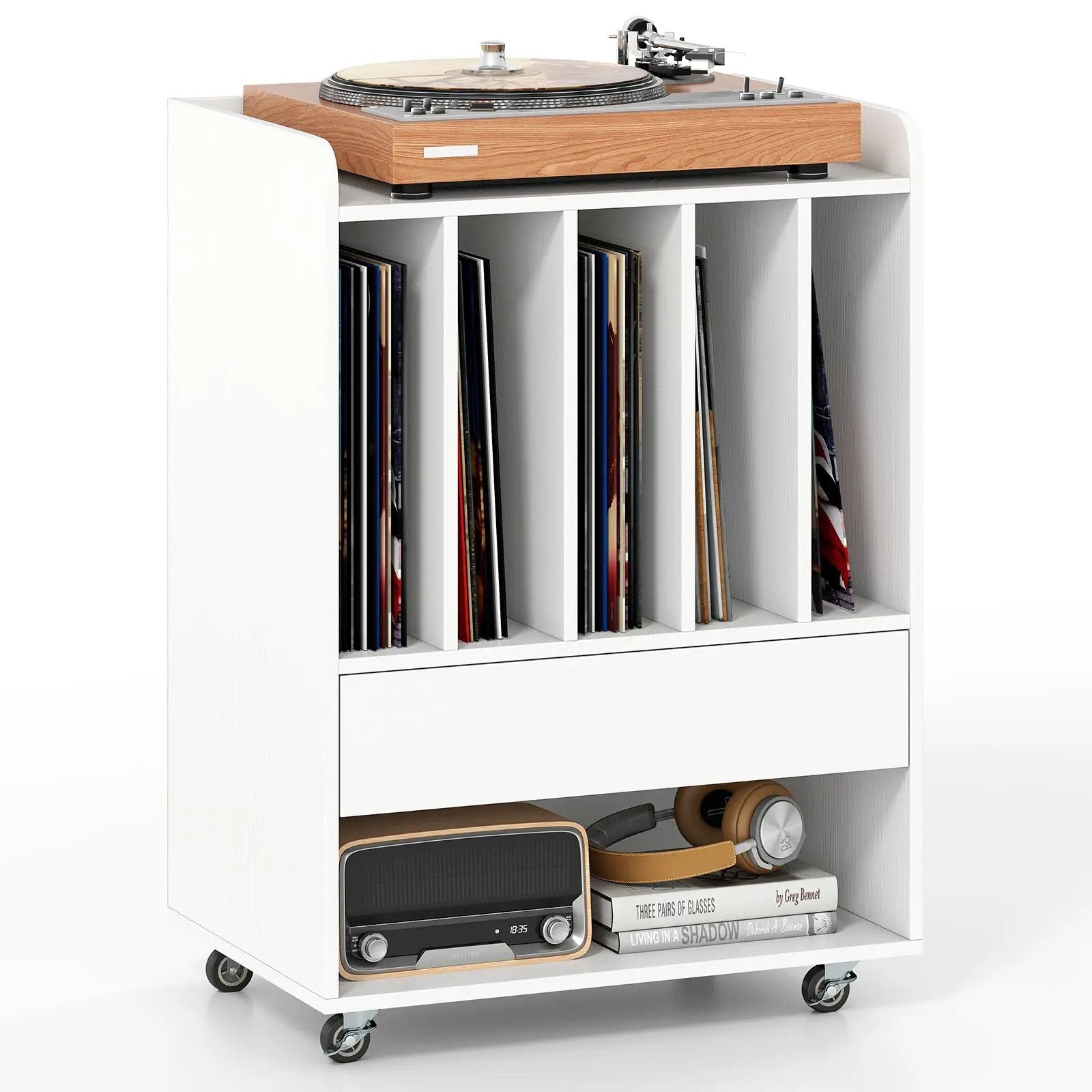 Record Player Stand Turntable Stand with Drawer and Record Holder by DirectDeals