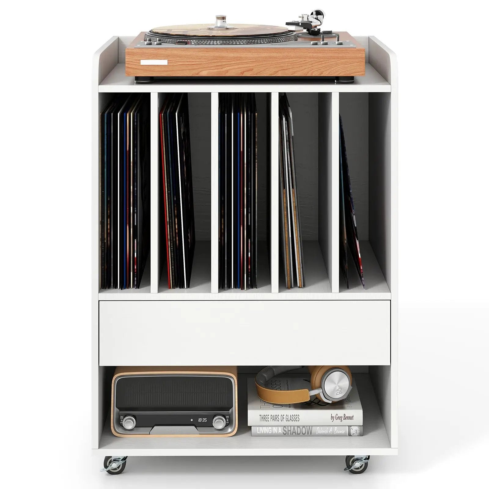 Record Player Stand Turntable Stand with Drawer and Record Holder by DirectDeals