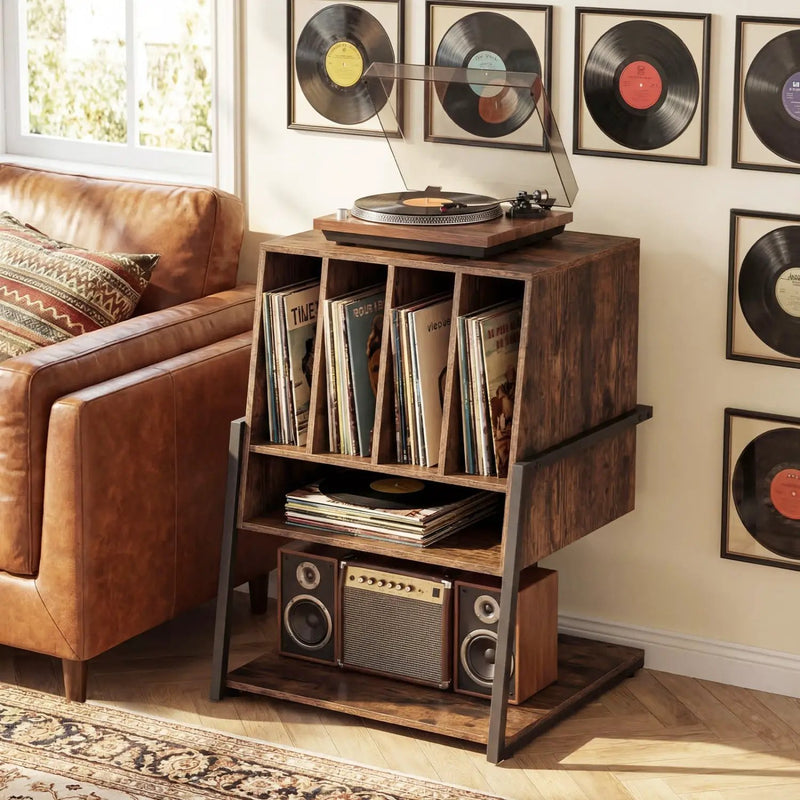 Record Player Stand on Wheels Rolling Turntable Stand with Power Outlets by DirectDeals