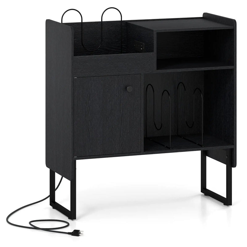 Record Player Stand with Power Outlets and Vinyl Storage Holder up to 250 Albums by DirectDeals