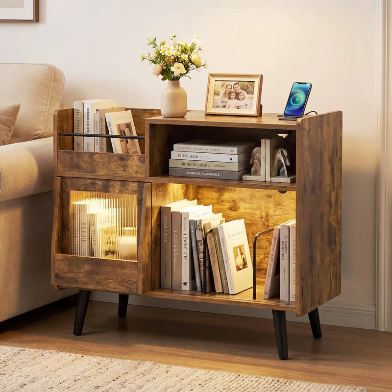 Record Player Stand with LED Light and Power Outlets by DirectDeals