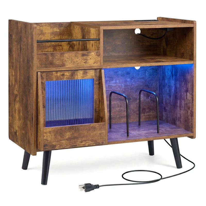 Record Player Stand with LED Light and Power Outlets by DirectDeals
