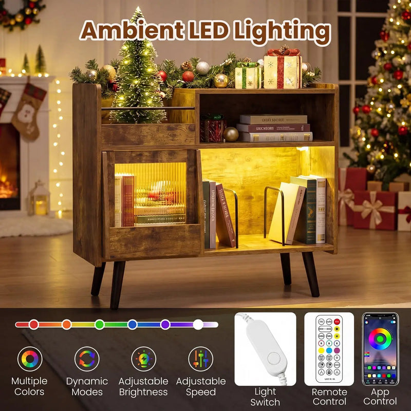 Record Player Stand with LED Light and Power Outlets by DirectDeals