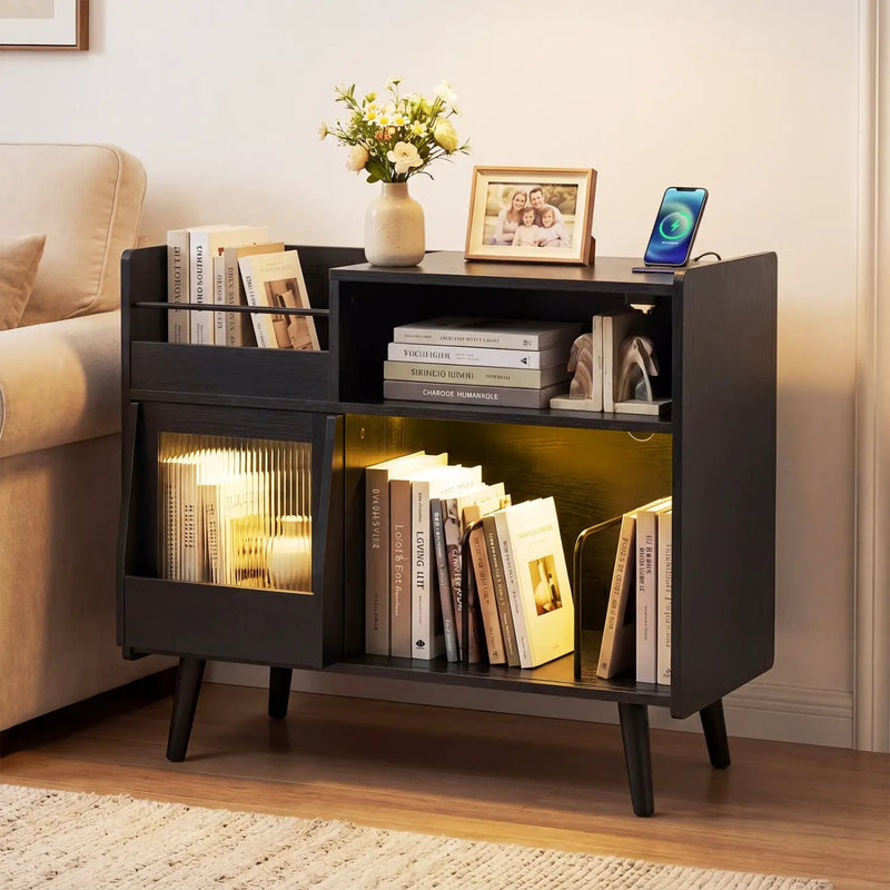 Record Player Stand with LED Light and Power Outlets by DirectDeals