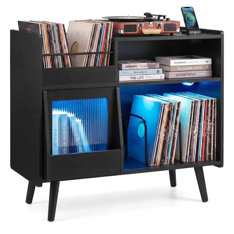 Record Player Stand with LED Light and Power Outlets by DirectDeals