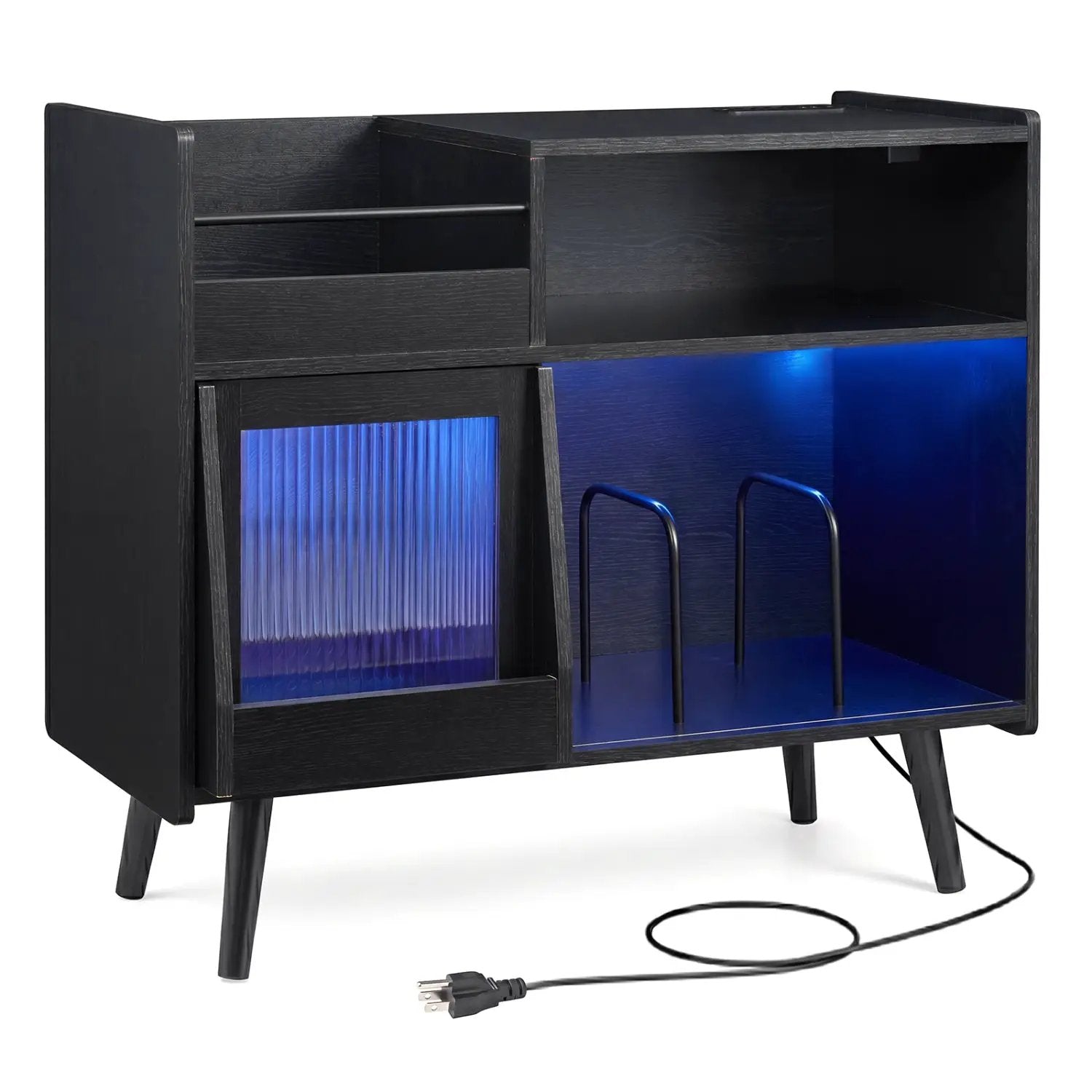 Record Player Stand with LED Light and Power Outlets by DirectDeals