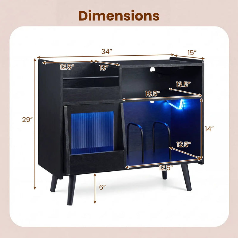Record Player Stand with LED Light and Power Outlets by DirectDeals