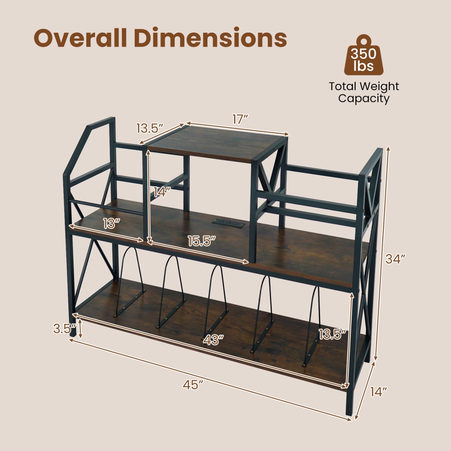 Record Player Stand with Power Outlets & Vinyl Storage by DirectDeals