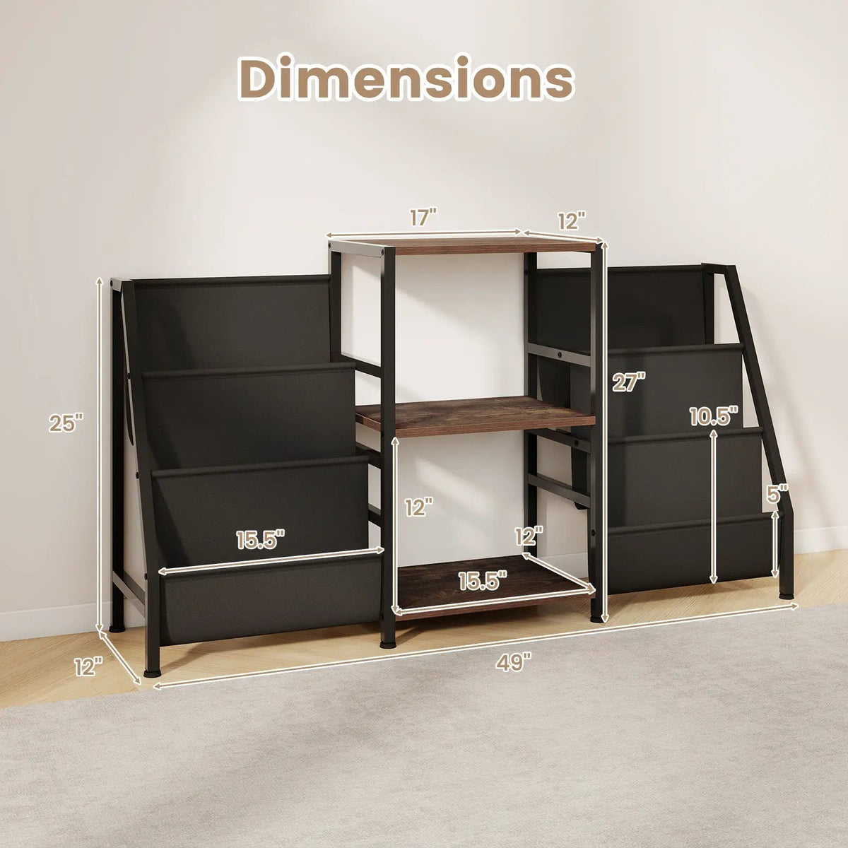 Record Player Stand for up to 200 Albums Turntable Display Stand with 3 Shelves, photo 9 of 16