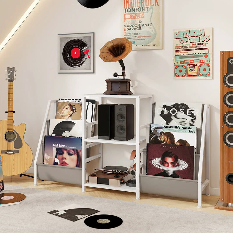 Record Player Stand for up to 200 Albums Turntable Display Stand with 3 Shelves by DirectDeals