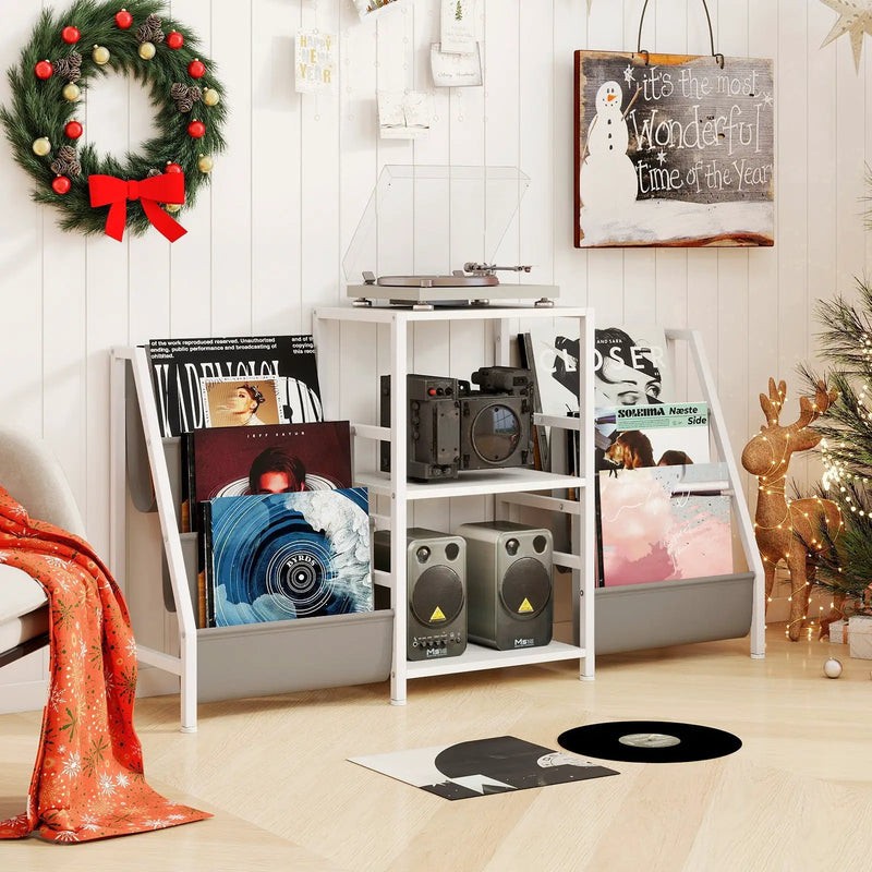 Record Player Stand for up to 200 Albums Turntable Display Stand with 3 Shelves by DirectDeals