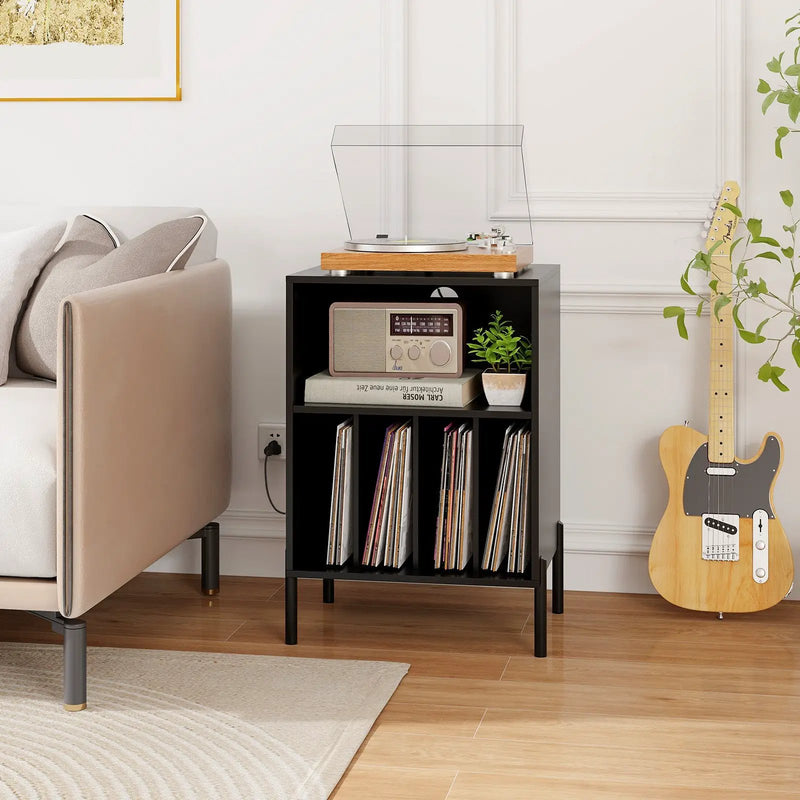 Record Player Stand with Record Storage Shelf and Charging Station by DirectDeals