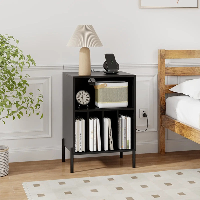 Record Player Stand with Record Storage Shelf and Charging Station by DirectDeals