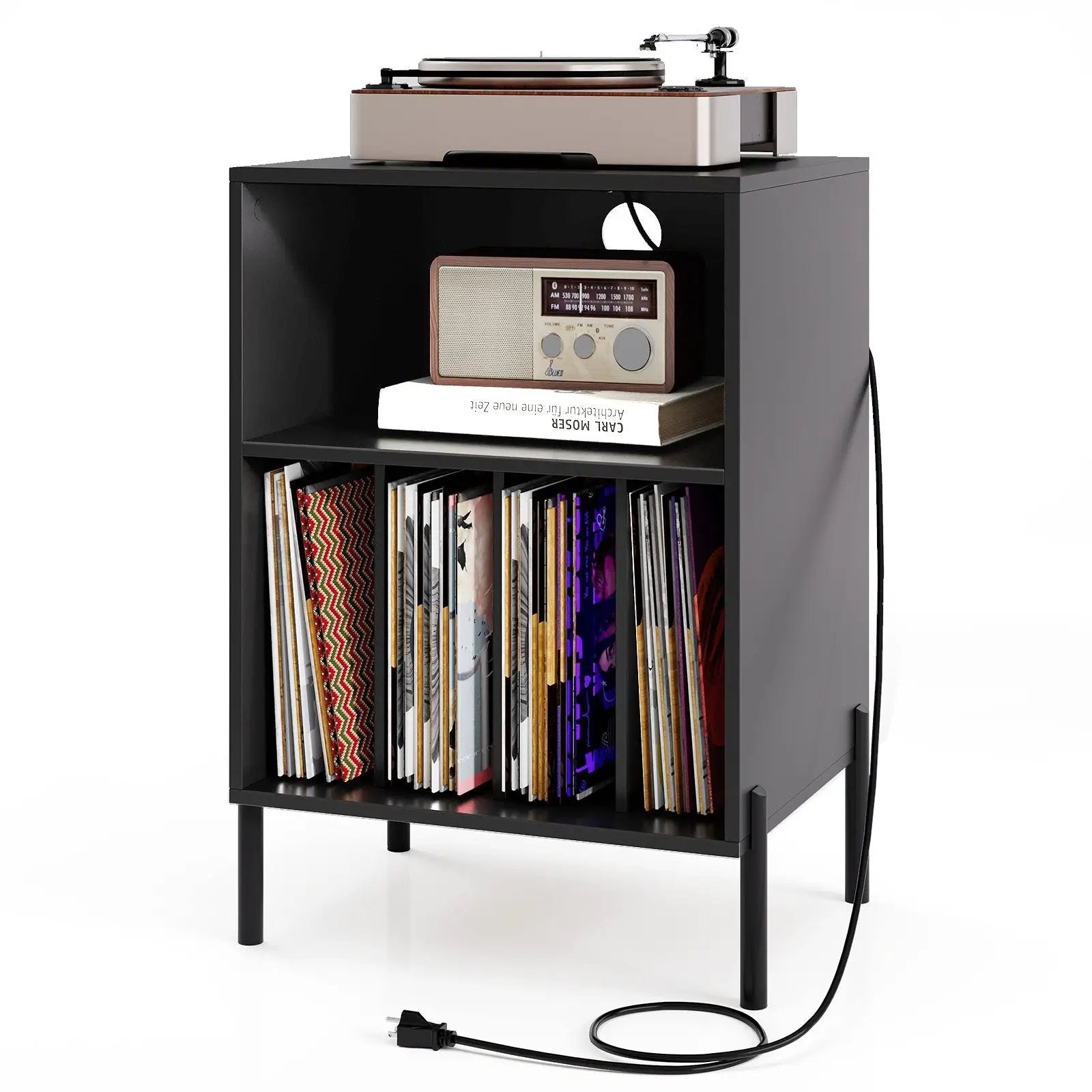 Record Player Stand with Record Storage Shelf and Charging Station by DirectDeals