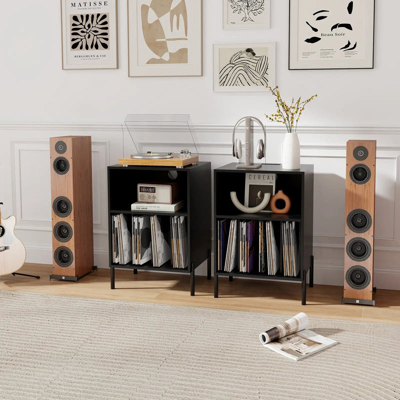 Record Player Stand with Record Storage Shelf and Charging Station by DirectDeals