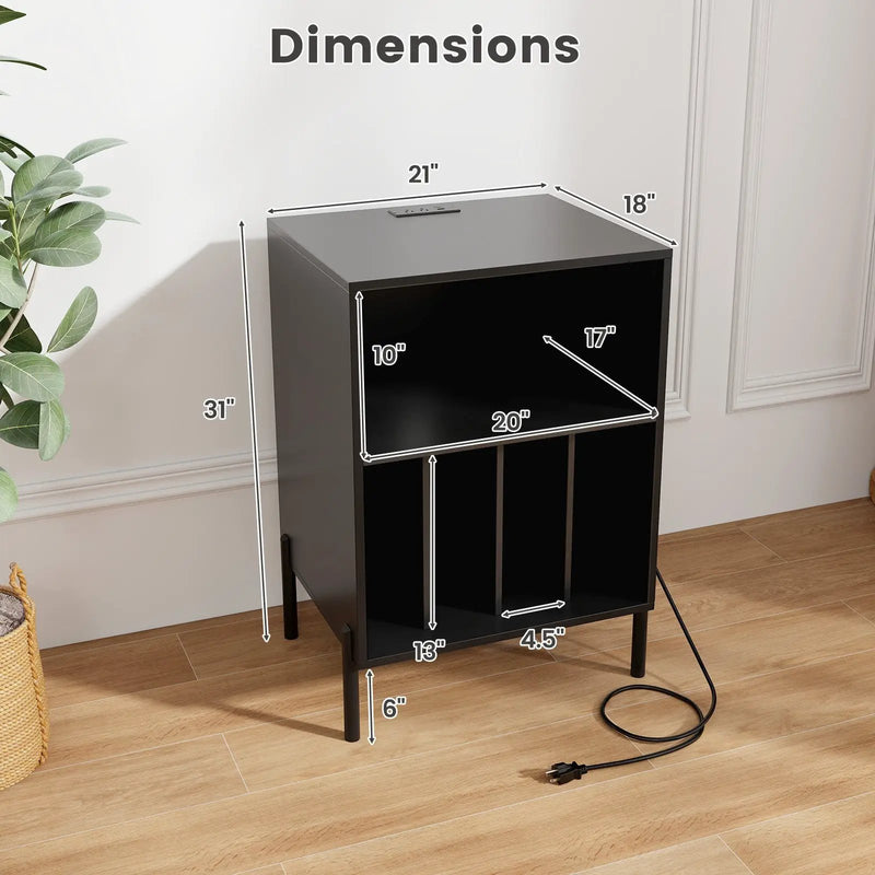 Record Player Stand with Record Storage Shelf and Charging Station by DirectDeals
