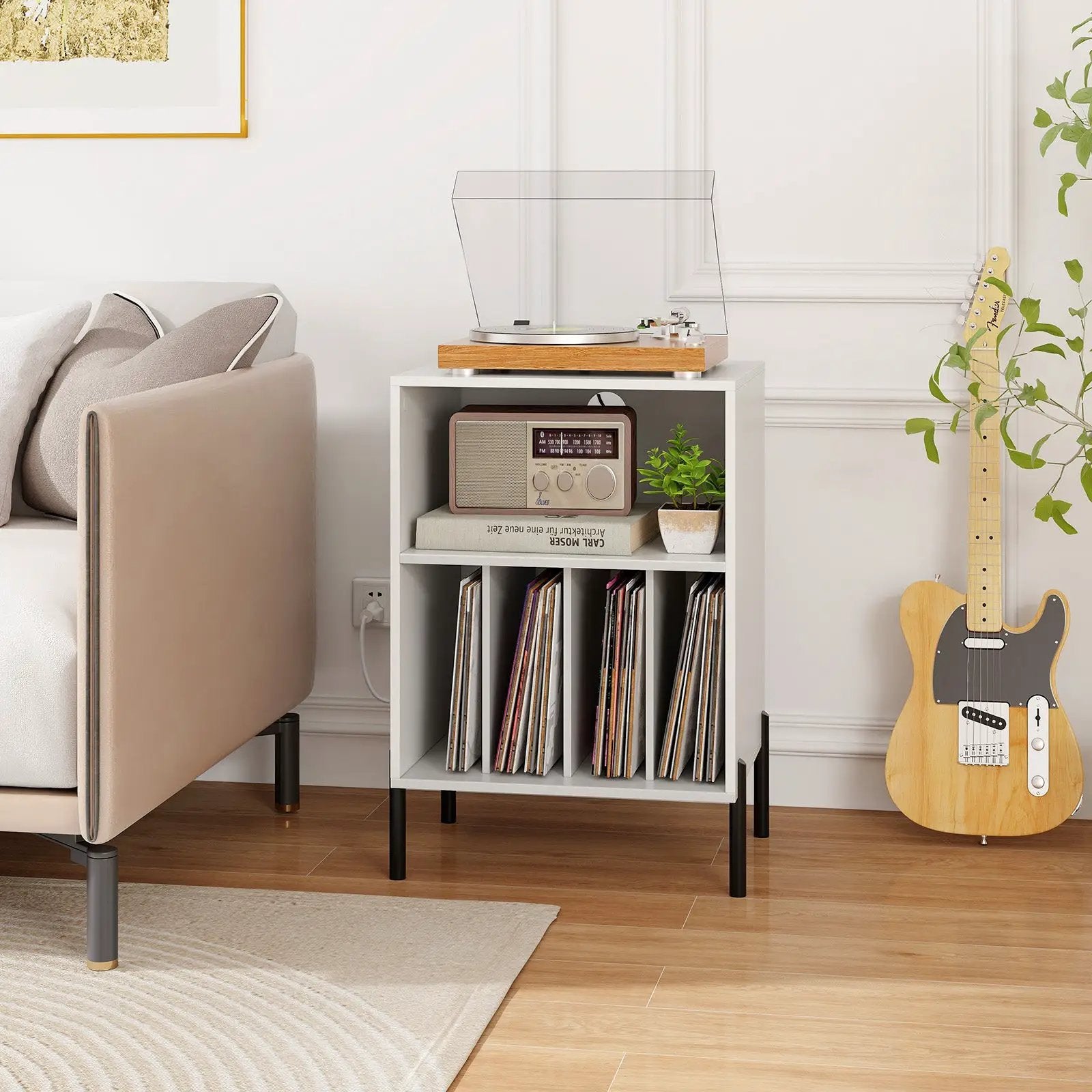 Record Player Stand with Record Storage Shelf and Charging Station by DirectDeals