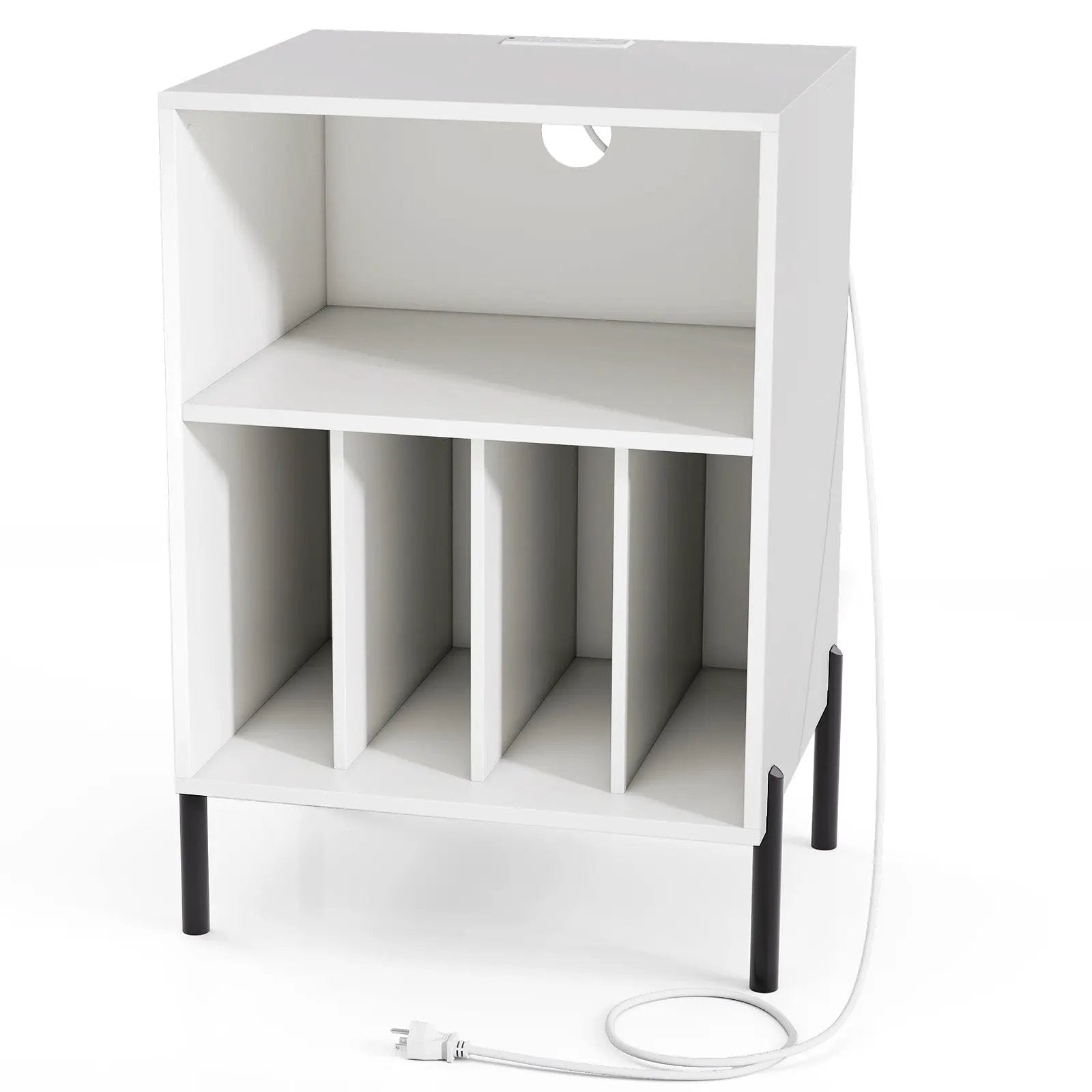 Record Player Stand with Record Storage Shelf and Charging Station by DirectDeals