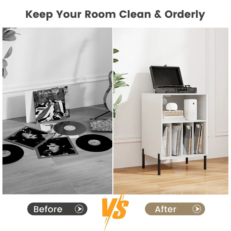 Record Player Stand with Record Storage Shelf and Charging Station by DirectDeals