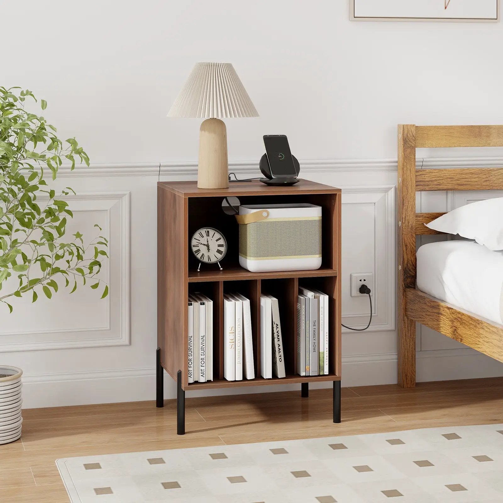 Record Player Stand with Record Storage Shelf and Charging Station by DirectDeals