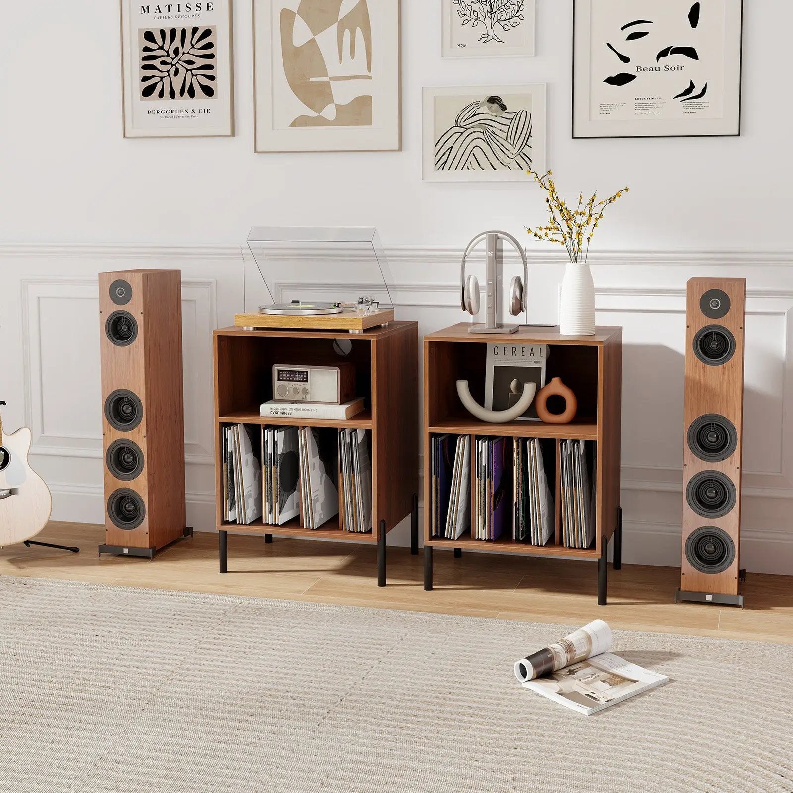 Record Player Stand with Record Storage Shelf and Charging Station by DirectDeals