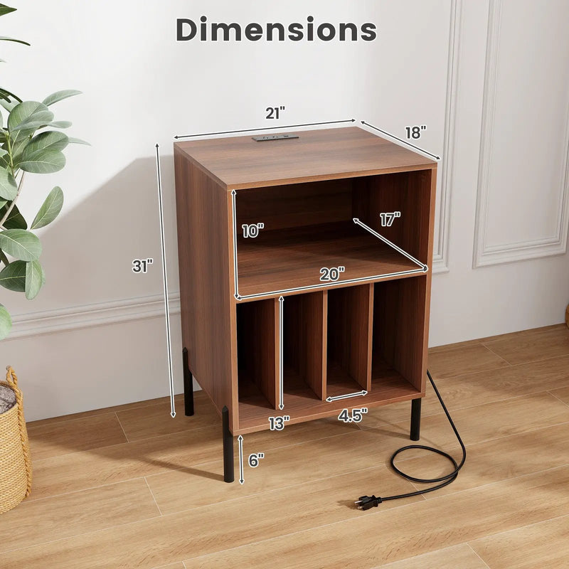 Record Player Stand with Record Storage Shelf and Charging Station by DirectDeals