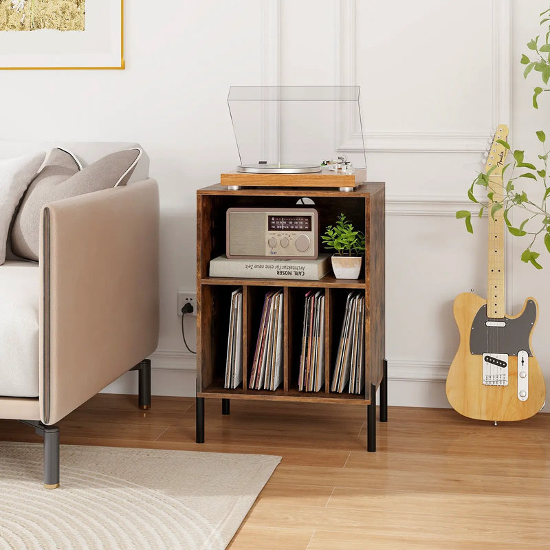 Record Player Stand with Record Storage Shelf and Charging Station by DirectDeals