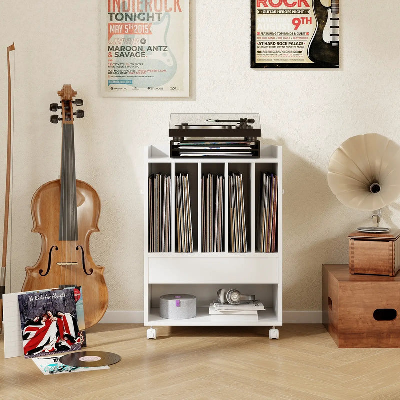 Record Rolling Turntable Player Stand with Drawer by DirectDeals